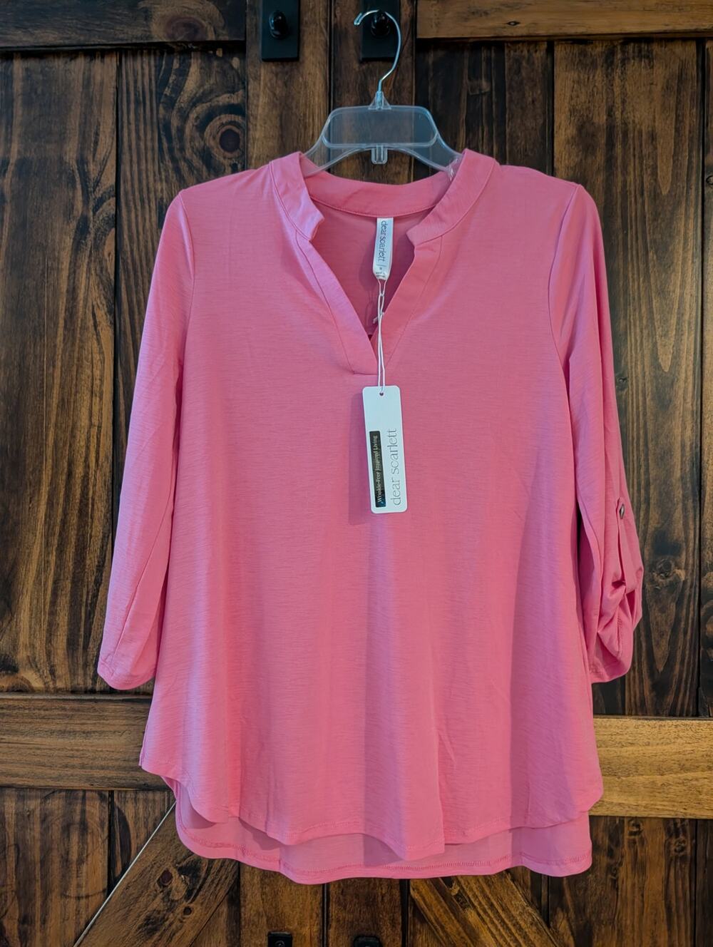 NWT Dear Scarlett Lizzy womens sz S Pink Wrinkle Free Easy Care Blouse